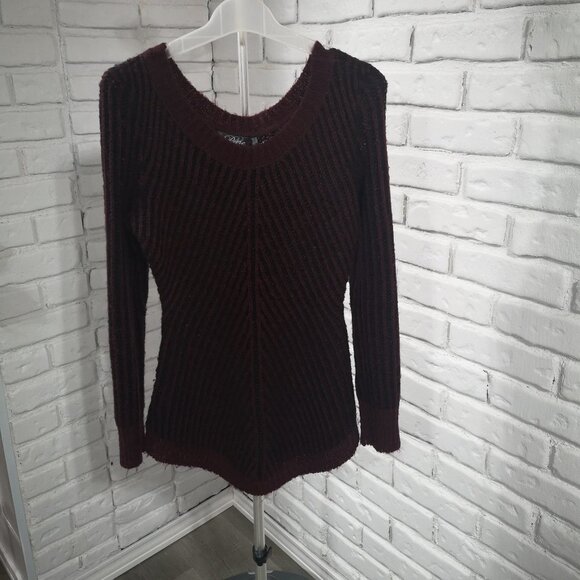 Pure by Nitrogen Ladies Size Medium Burgundy & Black Round Neck Sweater / Tunic - Picture 1 of 9